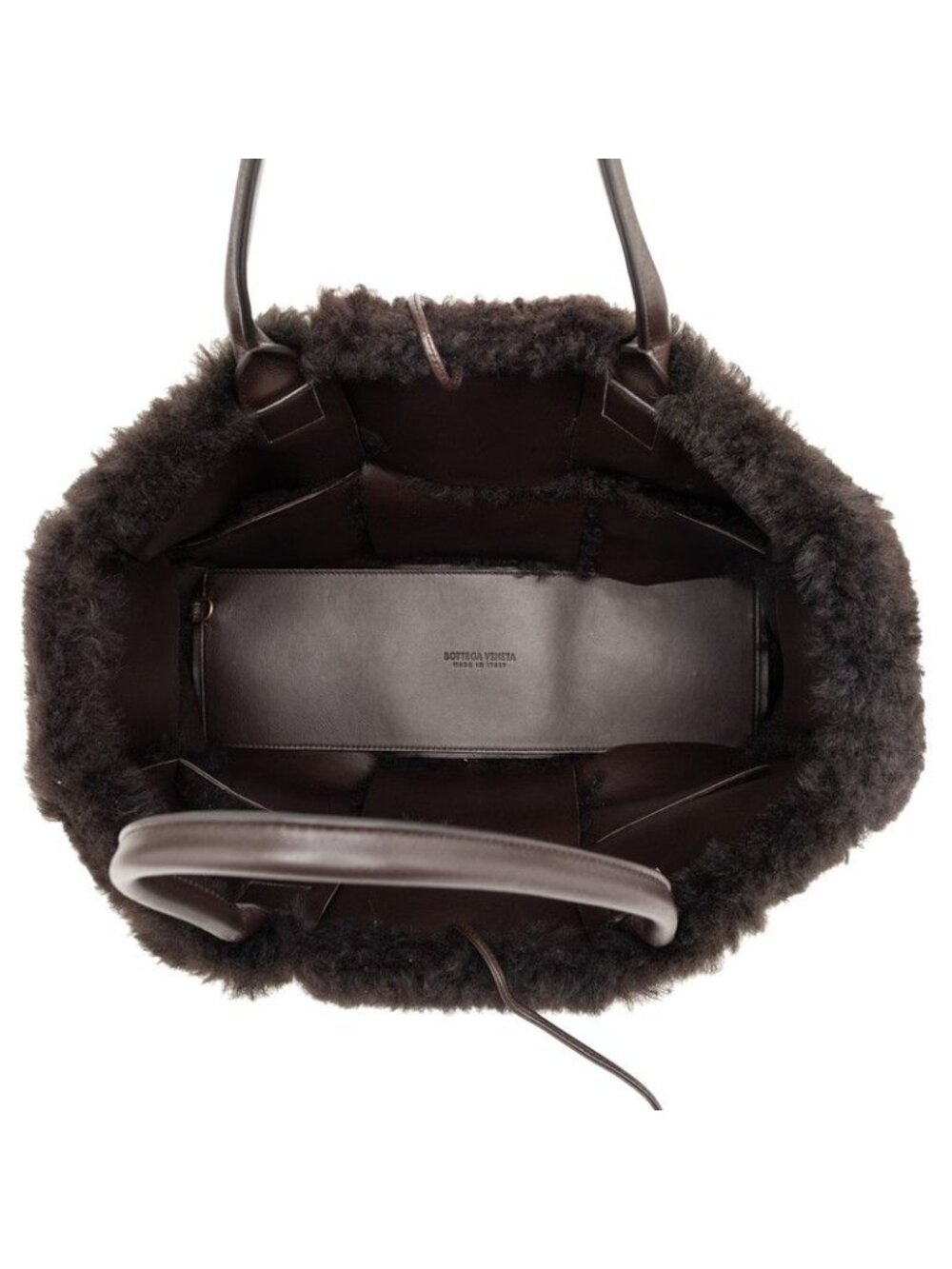 Bottega Veneta Maxi Intrecciato Arco Tote Dark Brown Shearling Leather - Picture 4 of 7